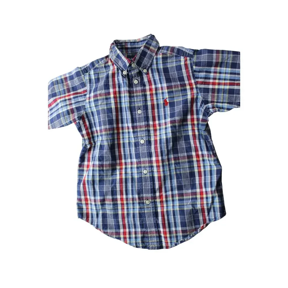 Ralph Lauren Polo Blue Label Short Sleeve Button Down Plaid Shirt Boys Size 5